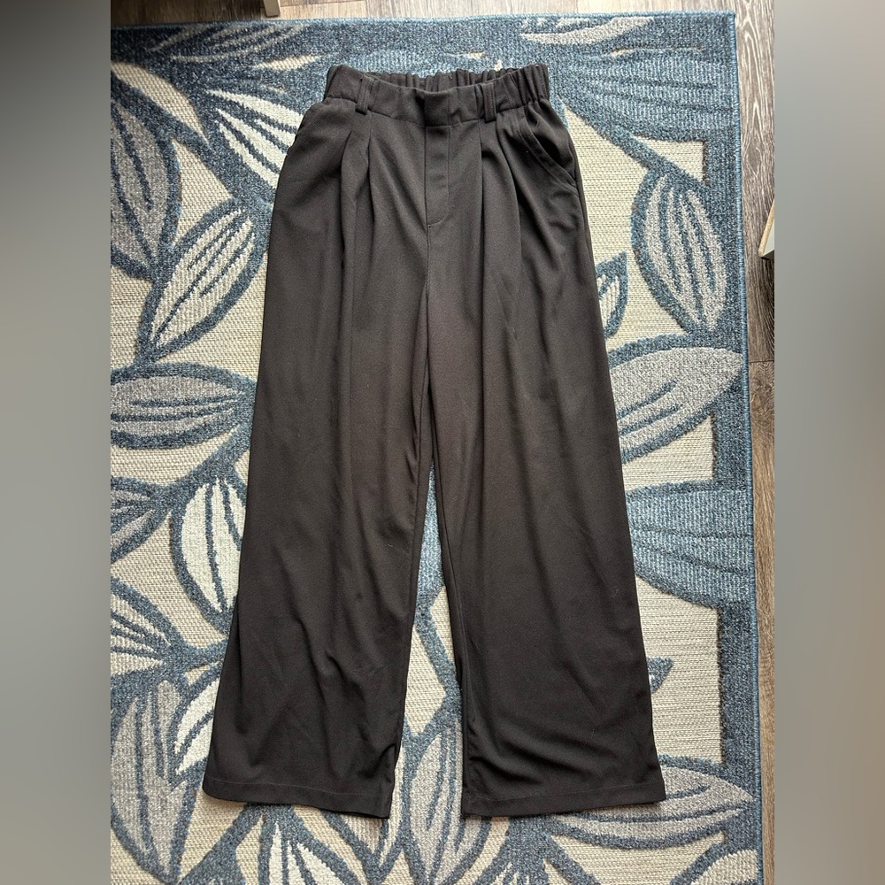 Black Waffle Knit Wide Leg Pants - Picture 2 of 5